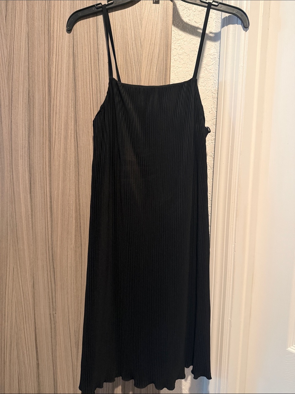 Zara Black Pleated Spaghetti-Strap Mini Dress
